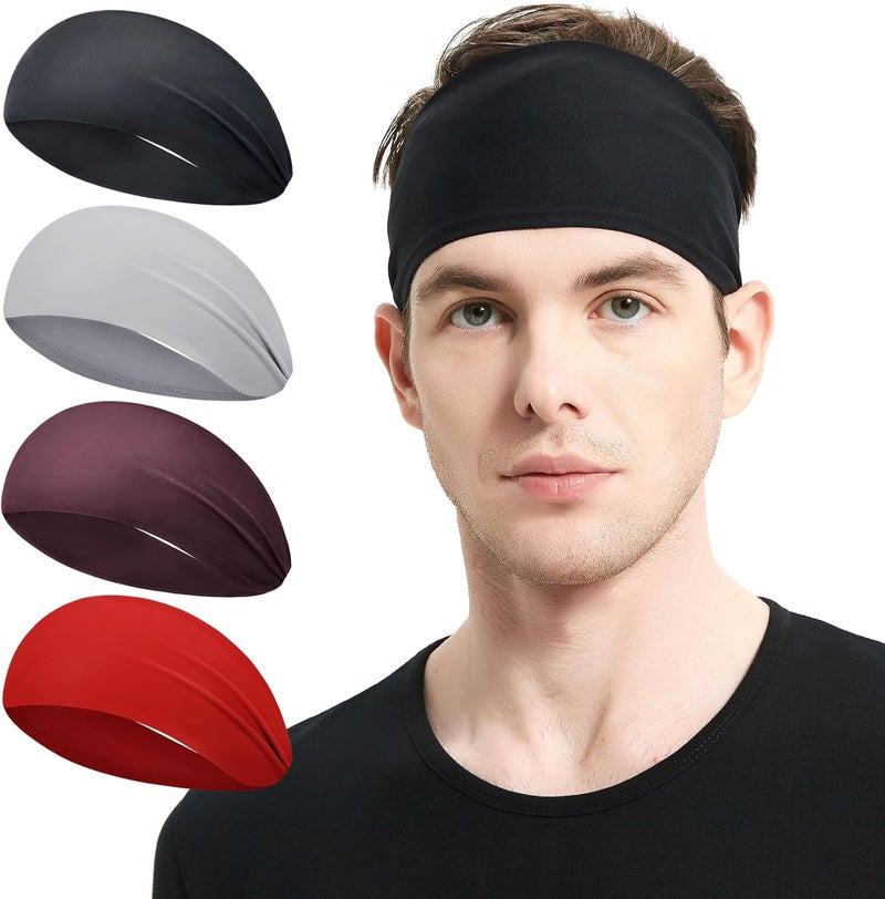 MARKEEP Running Headbands for Men（4 or 6 Pack, Mens Stretchy Headband for Football,Cycling,Basketball,Yoga,Fitness Workout Unisex Quick-Dry Sweatband - Image 1